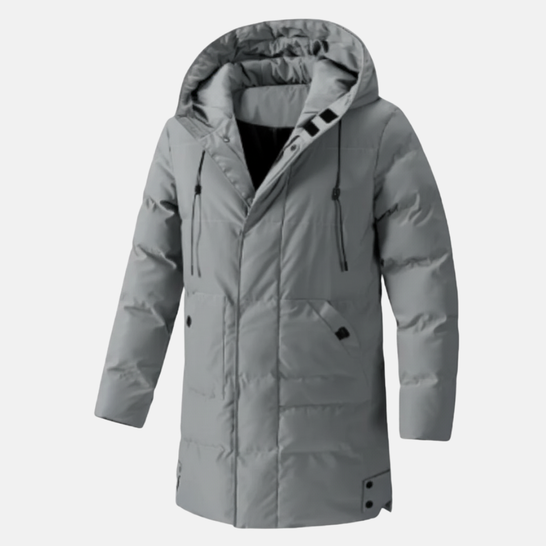 Manteau homme à capuche – Coupe mi-longue – Imperméable – Matelassé – Multi-poches
