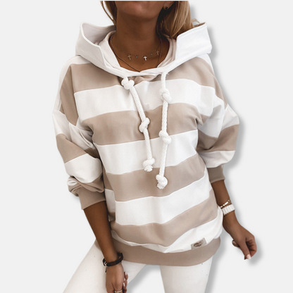 Femme Sweat à Capuche - Maille Coton - Coupe Décontractée - Manches Longues - Rayures Horizontales