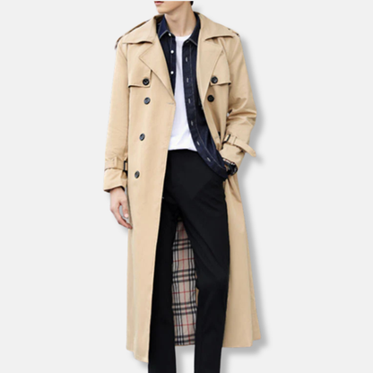 Manteau trench homme – Coupe ajustée – Coton – Double boutonnage – Longueur complète