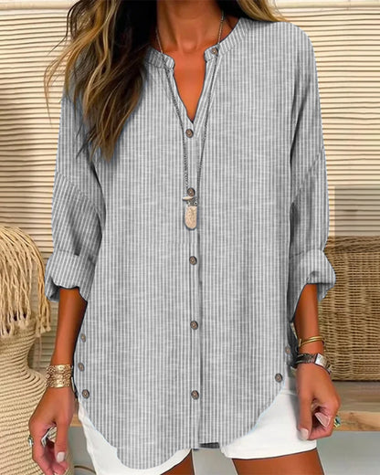 Blouse femme – Coupe décontractée – Rayures verticales – Tissu respirant doux – Manches 3/4