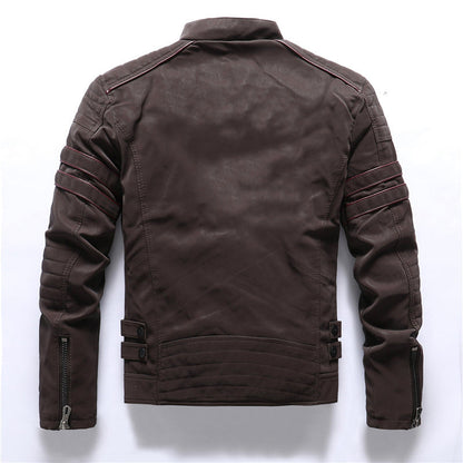 Blouson biker homme – Coupe slim – Simili cuir – Manches côtelées – Poches zippées