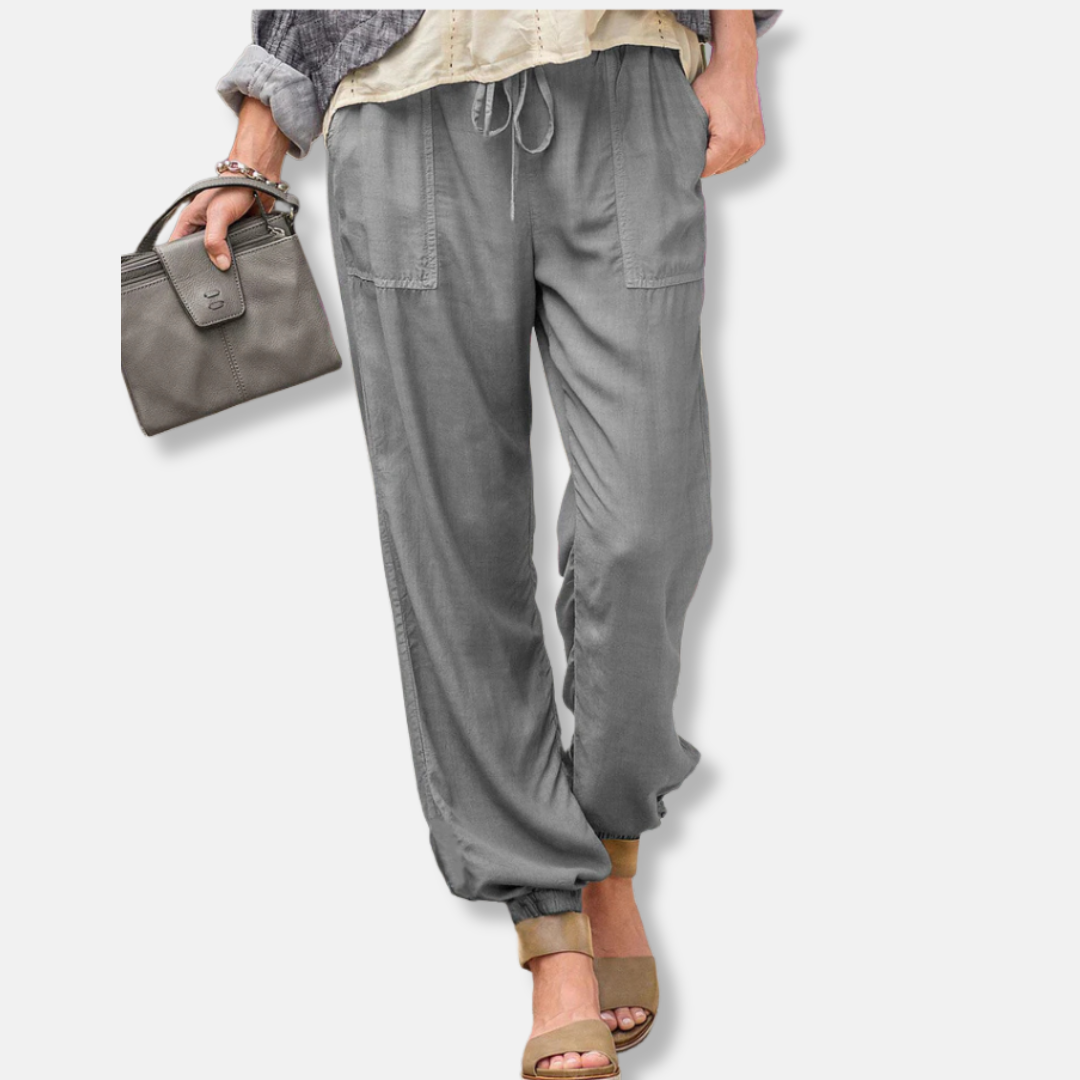 Femme Pantalon - Tissu Tissé Léger - Coupe Décontractée - Taille Élastique - Bas Cheville