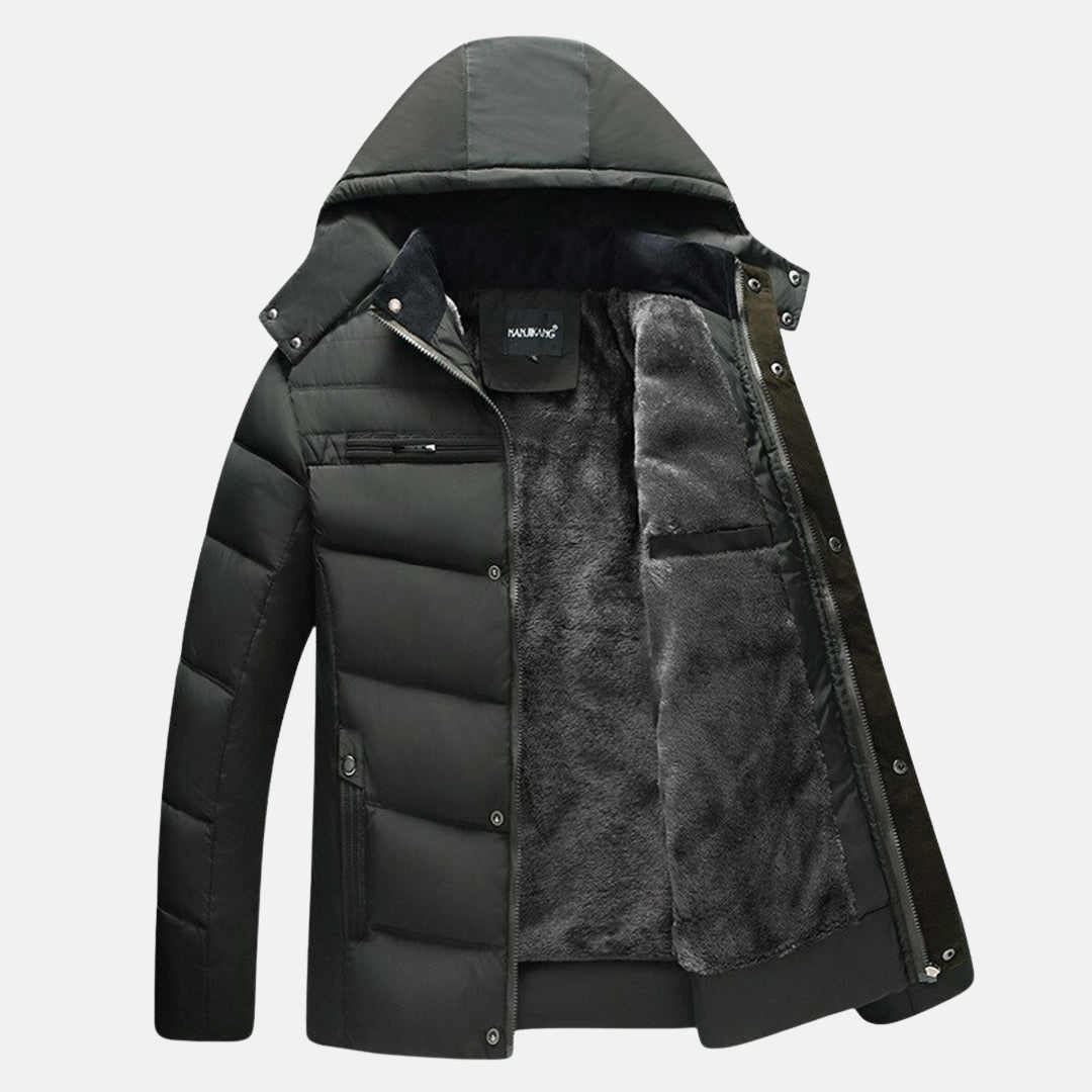 Veste homme matelassée – coupe regular – capuche – doublure effet fourrure – zippée