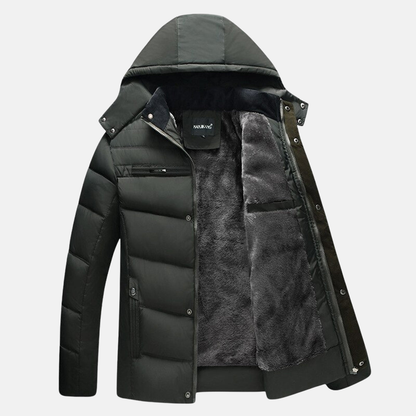 Veste homme matelassée – coupe regular – capuche – doublure effet fourrure – zippée