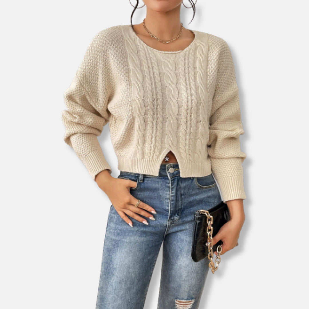 Paula Coton Cropped Sweater | Relaxed Fit à Col Rond Sweater