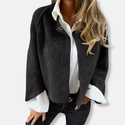 Femme Manteau Court - Maille Douce - Coupe Ample - Sans Col - Manches Longues