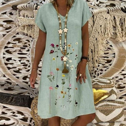 Chantal - Robe en lin confortable au motif élégant