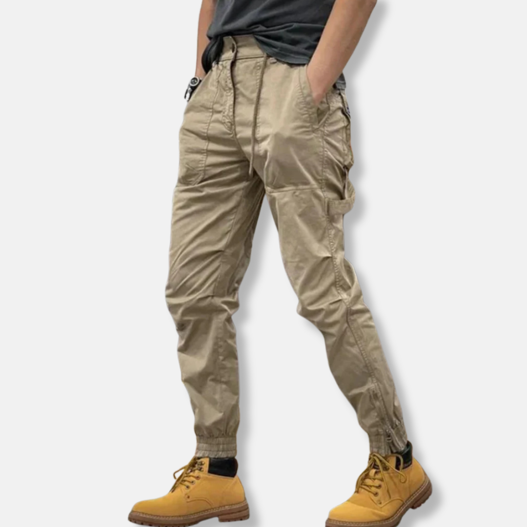 Homme Pantalon - Coton Mélangé - Coupe Slim - Taille Ajustable - Bas Zippé Élastique