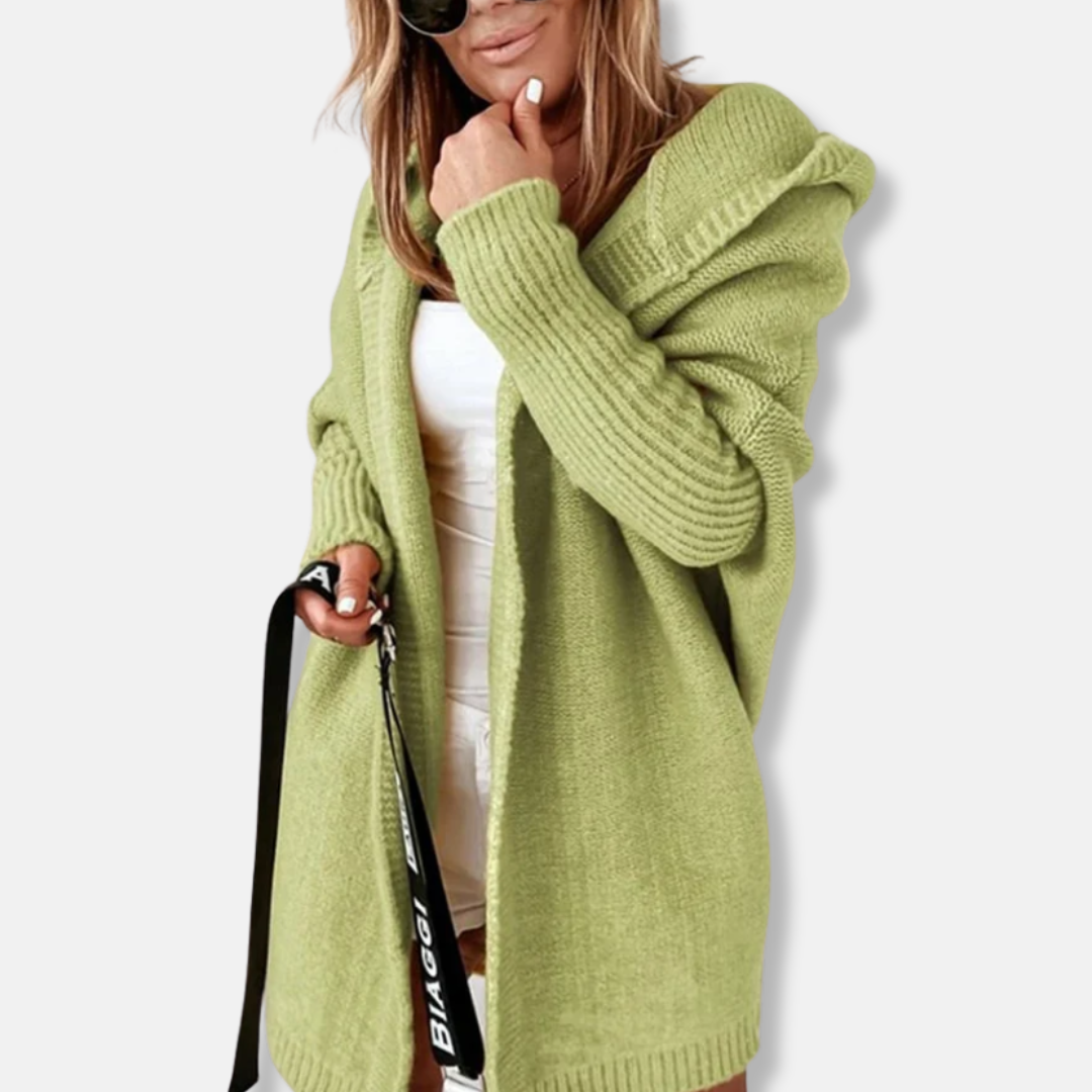 Femme Cardigan - Maille Douce - Coupe Ample - Capuche - Manches Longues