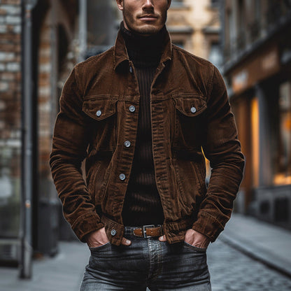 Veste homme – Style vintage – Coupe structurée – Col à revers – Poches boutonnées