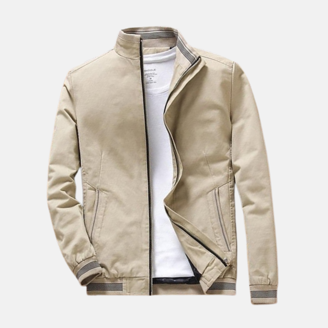 Blouson homme – Coupe décontractée – Mélange coton – Col montant – Zip frontal