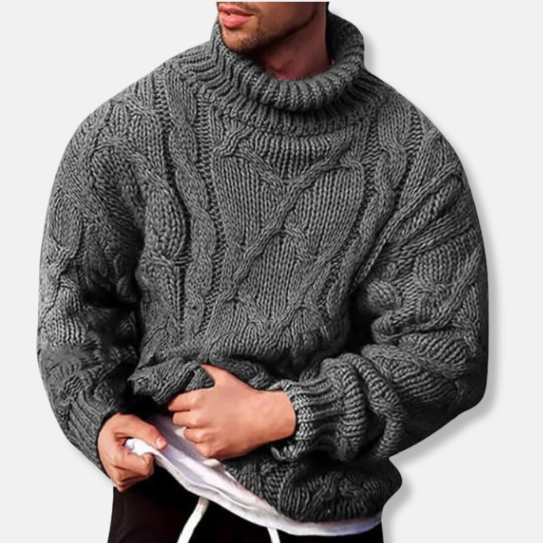 Homme Pull - Laine - Col Roulé - Coupe Oversize - Manches Longues Amples