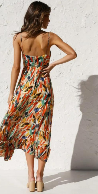 Robe Longue Femme - Sans Manches - Col V - Bretelles Fines - Fluide et Élégante