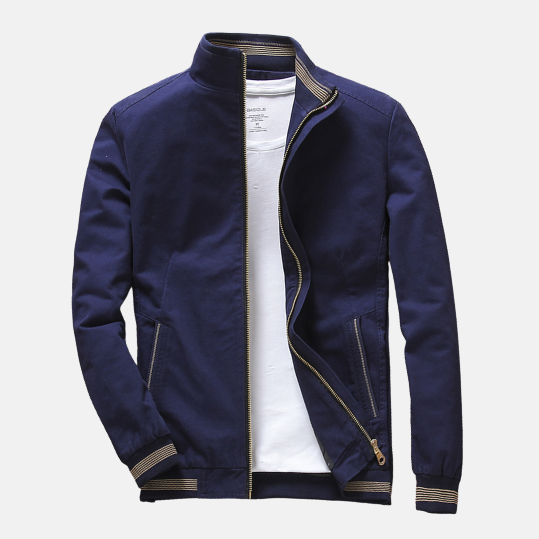 Veste homme casual – Coupe slim – Tissu léger – Col montant – Poches zippées