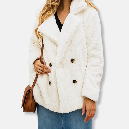 Veste polaire femme – Coupe décontractée – Effet sherpa – Double boutonnage à col tailleur