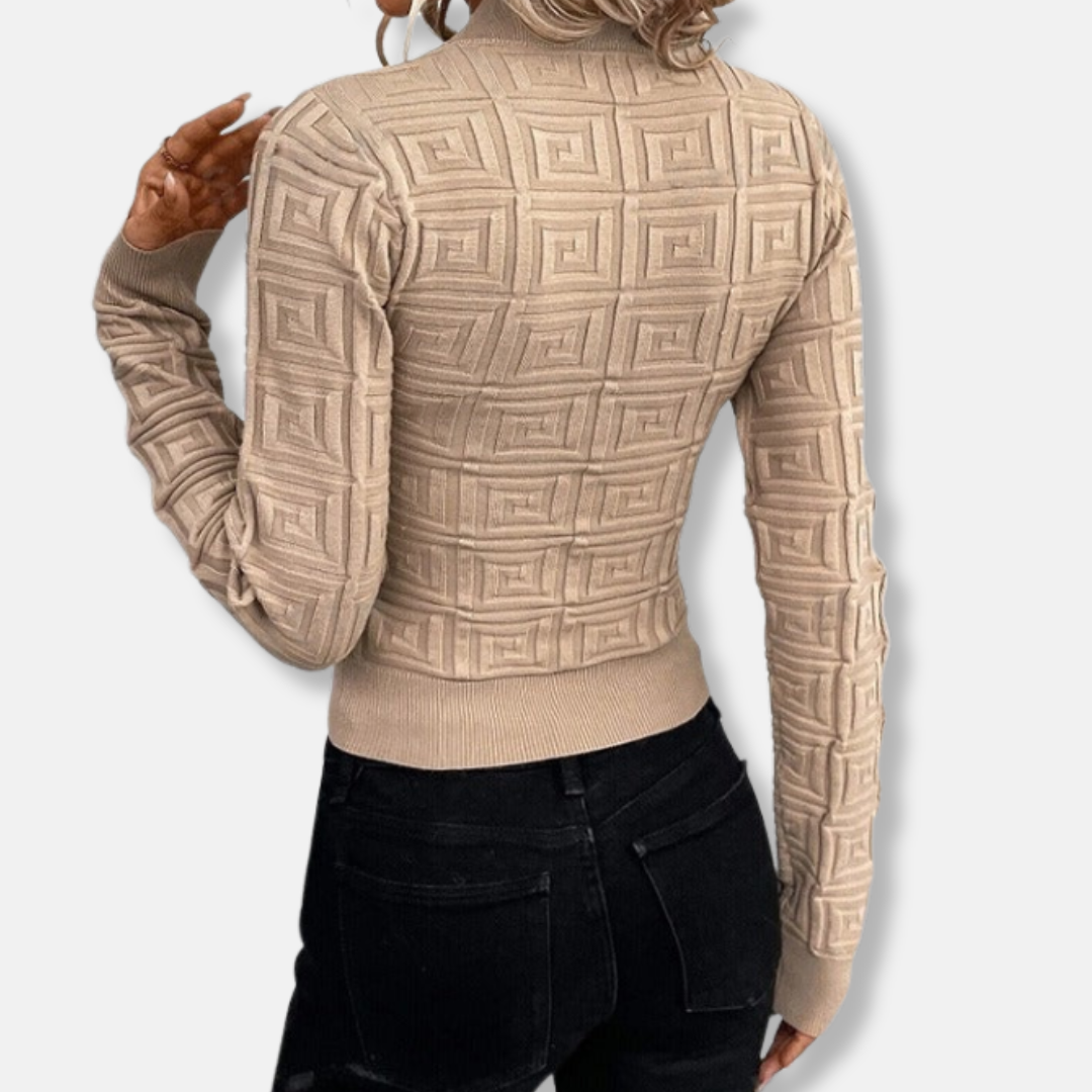 Femme Pull Tricoté - Tissu Maille Fine - Coupe Slim - Manches Longues - Col Montant