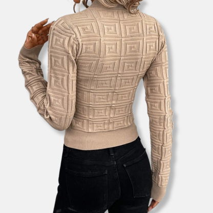 Femme Pull Tricoté - Tissu Maille Fine - Coupe Slim - Manches Longues - Col Montant