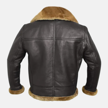 Blouson bomber homme – Cuir shearling véritable – Coupe oversize – Col à boucle