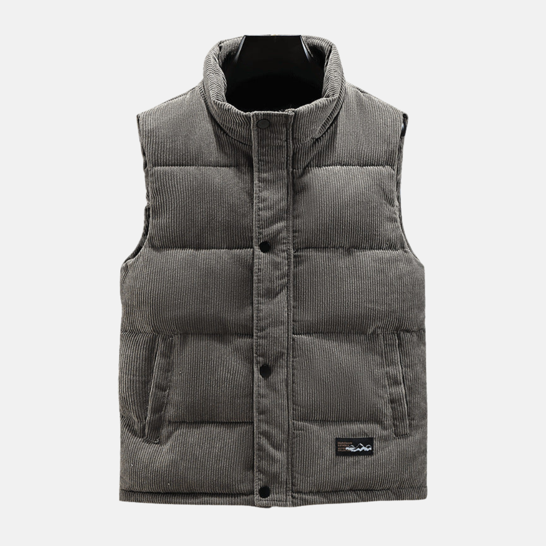 Gilet matelassé homme – Côtelé – Col montant – Fermeture pression – Style décontracté