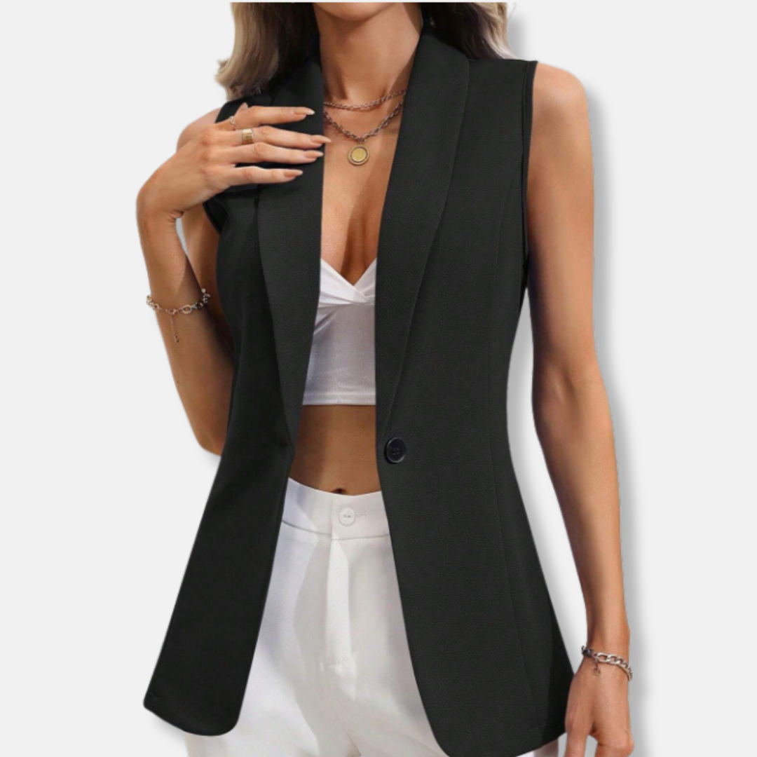 Veste sans manches femme – Coupe cintrée – Col rond – Fermeture un bouton
