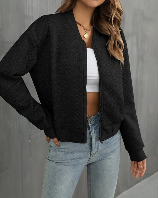 Veste matelassée femme – Coupe ample – Tissu doux – Zip frontal – Finitions côtelées