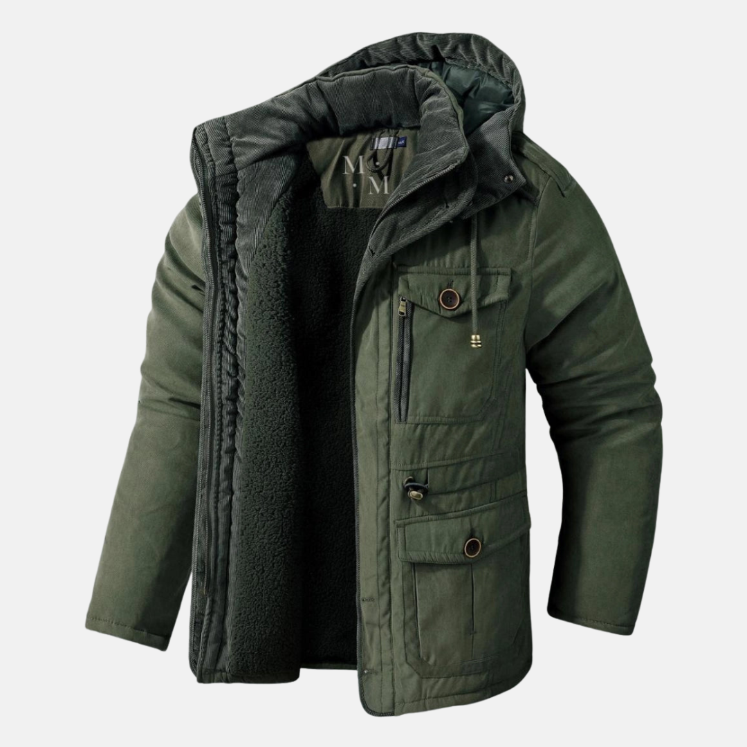 Homme Parka - Tissu Tissé - Coupe Regular - Col Montant Avec Capuche - Doublure Sherpa