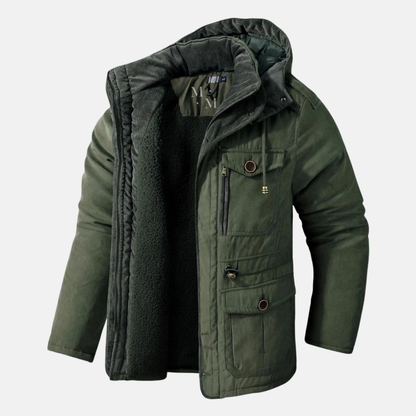 Homme Parka - Tissu Tissé - Coupe Regular - Col Montant Avec Capuche - Doublure Sherpa