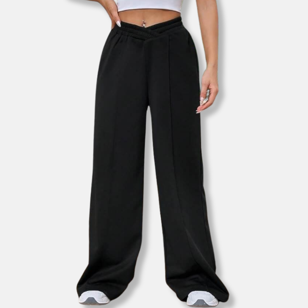 Femme Pantalon - Tissu Extensible Doux - Taille Haute - Poches Latérales