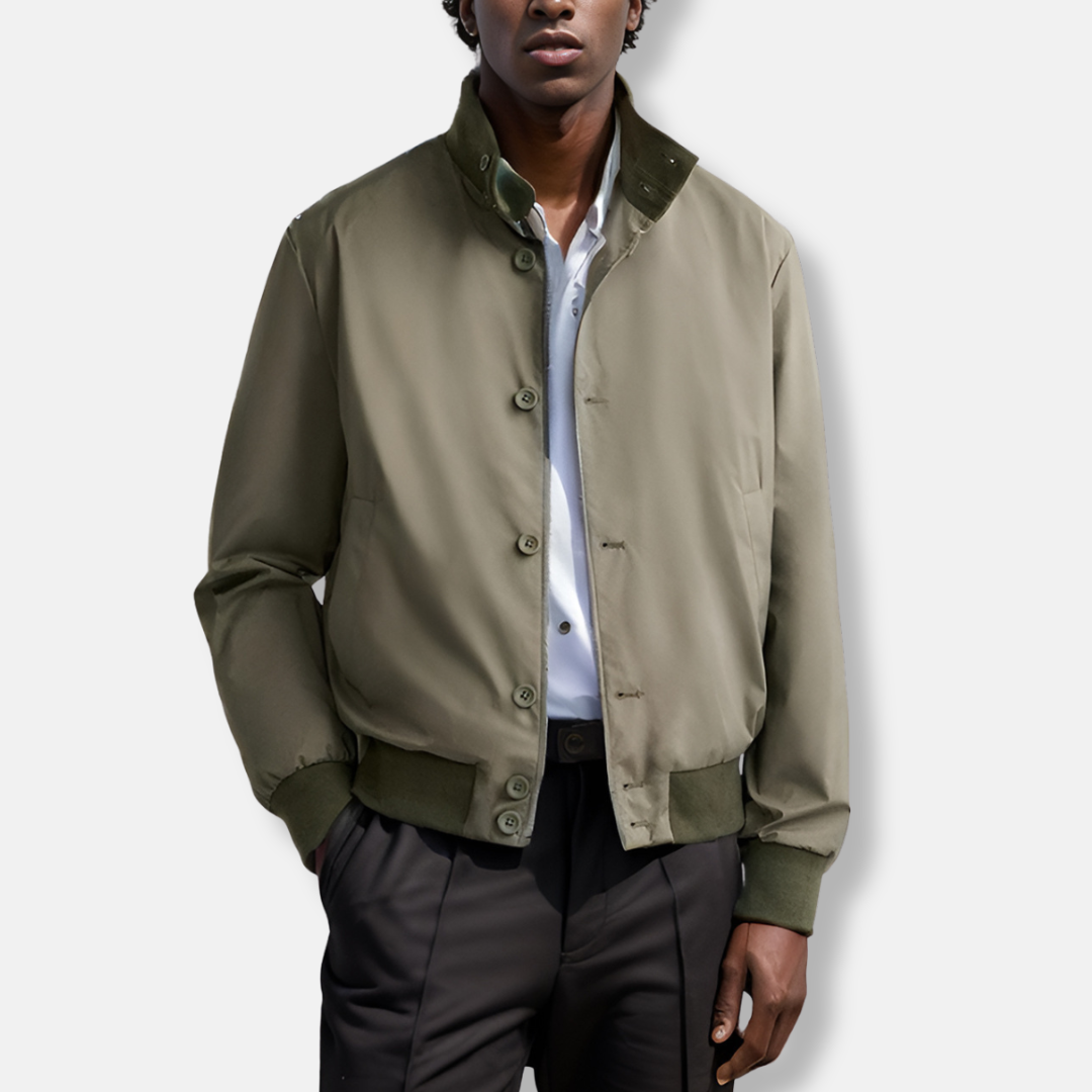 Blouson homme – Coupe slim – Fermeture boutonnée – Ourlets côtelés – Style casual