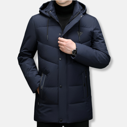 Manteau homme matelassé – Capuche ajustable – Coupe régulière – Longueur mi-cuisse