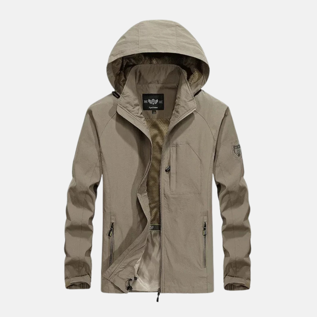 Homme Veste - Tissu Tissé Léger - Col Montant À Capuche - Longueur Hanches