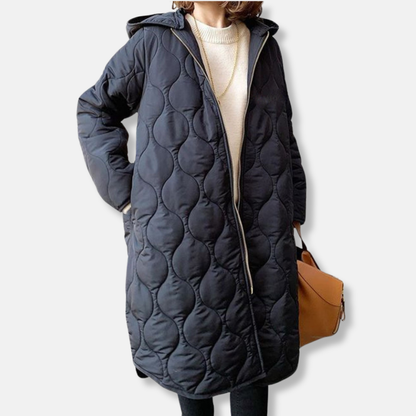 Veste matelassée femme – Coupe oversize – Longue – Capuche – Fermeture zippée