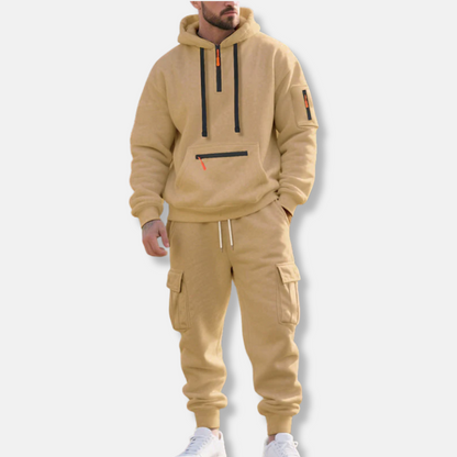 Survêtement homme – Hoodie ample demi-zip et joggers cargo à taille réglable