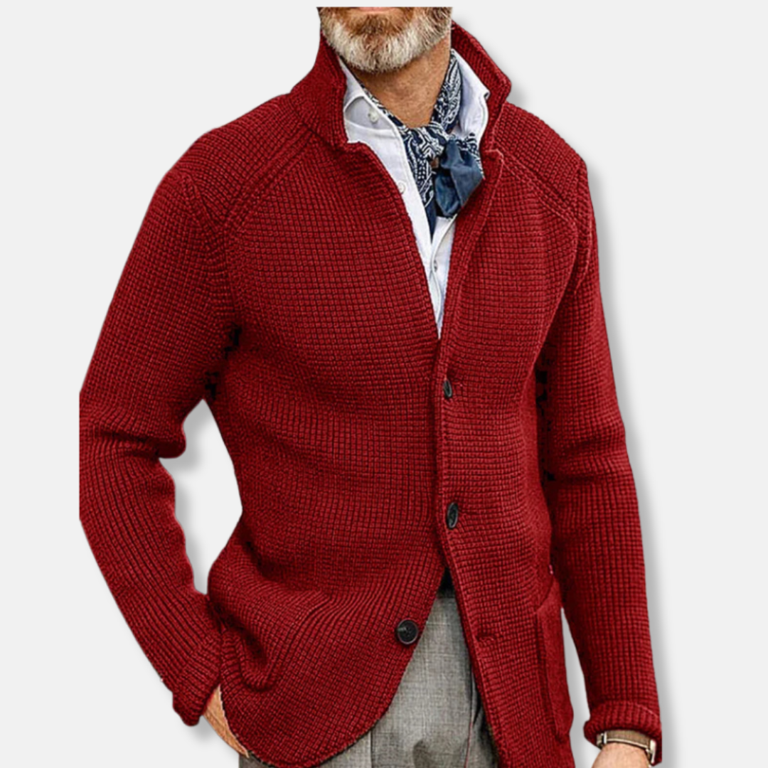 Homme Cardigan - Tissu Tissé - Coupe Slim - Col Montant - Manches Longues