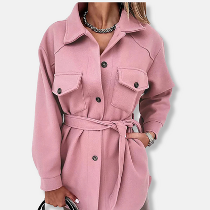 Femme Veste Shacket - Tissu Tissé Doux - Coupe Oversize - Longueur Mi-Cuisse