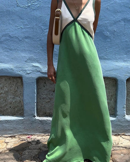 Robe Longue Sans Manches Femme - Décolleté V - Coupe Fluide - Élégante et Confortable