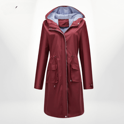 Manteau trench femme – Imperméable long – Capuche – Taille ajustable – Poches à rabat