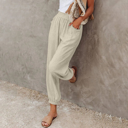 Pantalon Décontracté Femme – Taille Élastique – Coupe Ample – Tissu Léger et Confortable