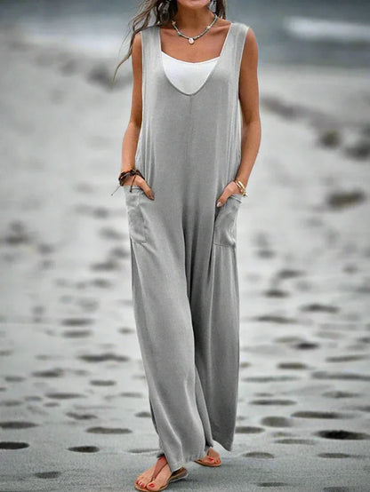 Combinaison Femme - Sans Manches - Col Plongeant - Coupe Ample - Poches Latérales