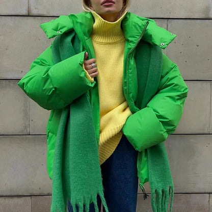 Veste matelassée femme – Coupe oversize – Déperlante – Capuche à pressions – Mi-longue