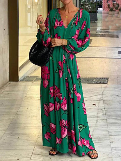 Robe maxi fleurie avec manches bouffantes pour femme - Élégante et légère