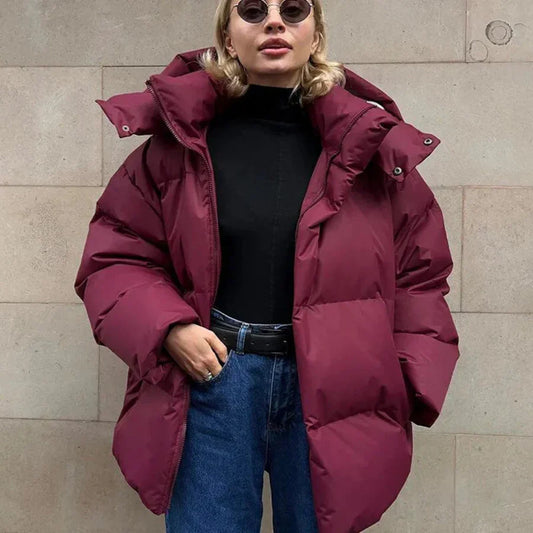 Veste matelassée femme – Coupe oversize – Déperlante – Capuche à pressions – Mi-longue