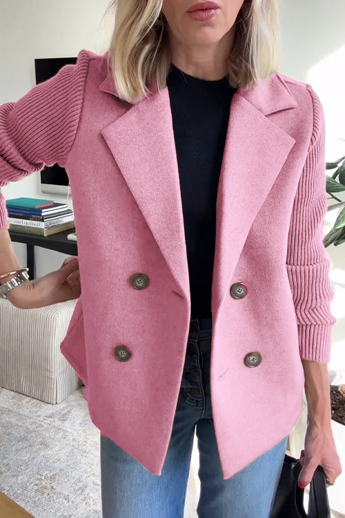 Blazer femme – Coupe cintrée – Double boutonnage – Tissu doux – Manches en maille côtelée