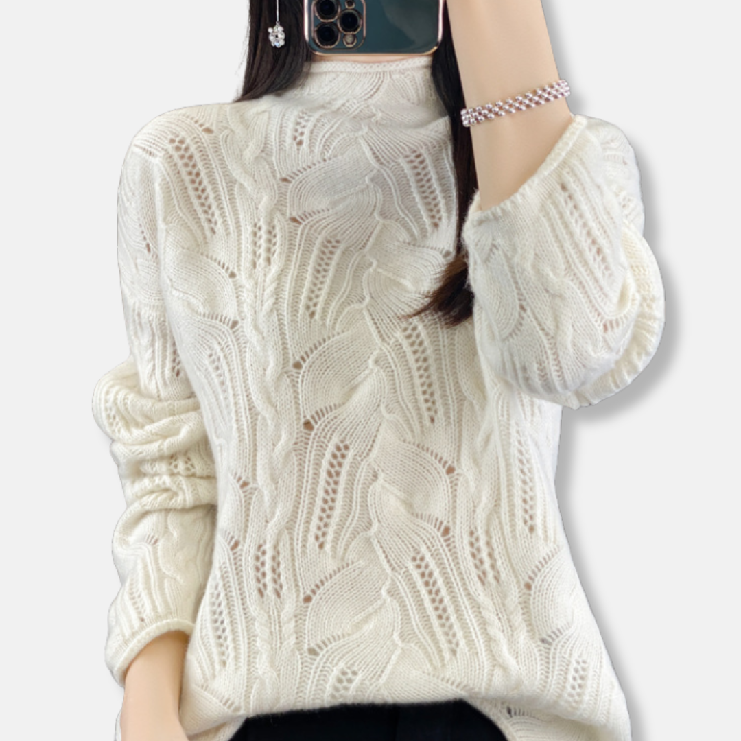 Femme Pull - Maille Légère - Col Montant - Manches Longues - Coupe Large