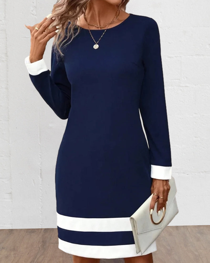 Robe femme – Coupe ajustée – Manches longues – Détails contrastés élégants