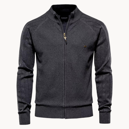 Veste hybride homme – Coupe slim – Laine mélangée tricotée – Fermeture zippée – Finitions côtelées