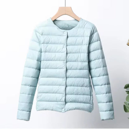 Veste femme en duvet – Coupe slim – Ultralégère – Matelassée à boutons – Longueur hanches