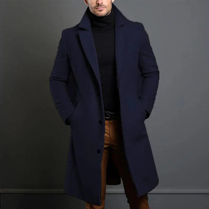 Manteau long homme – Coupe ajustée – Laine chaude – Revers cranté classique