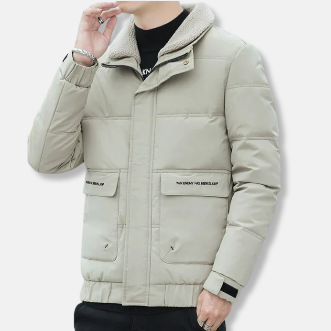 Homme Veste - Tissu Tissé - Coupe Droite - Col Montant Doublé Mouton