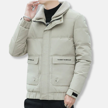 Homme Veste - Tissu Tissé - Coupe Droite - Col Montant Doublé Mouton